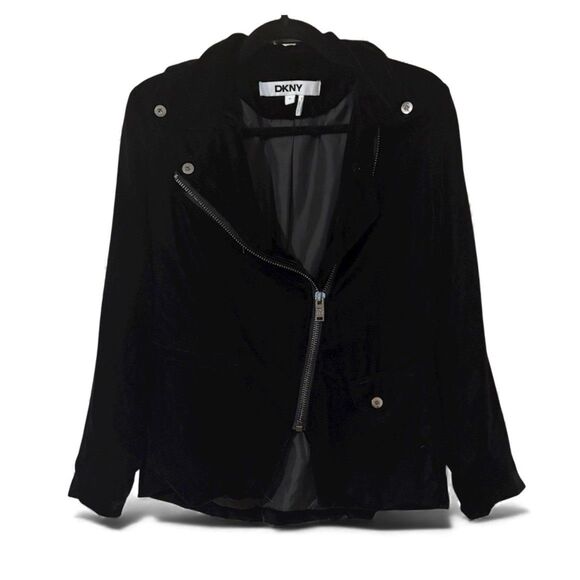 EUC DKNY Moto Jacket Velvet Long-Sleeve Zip-Front - Picture 1 of 7